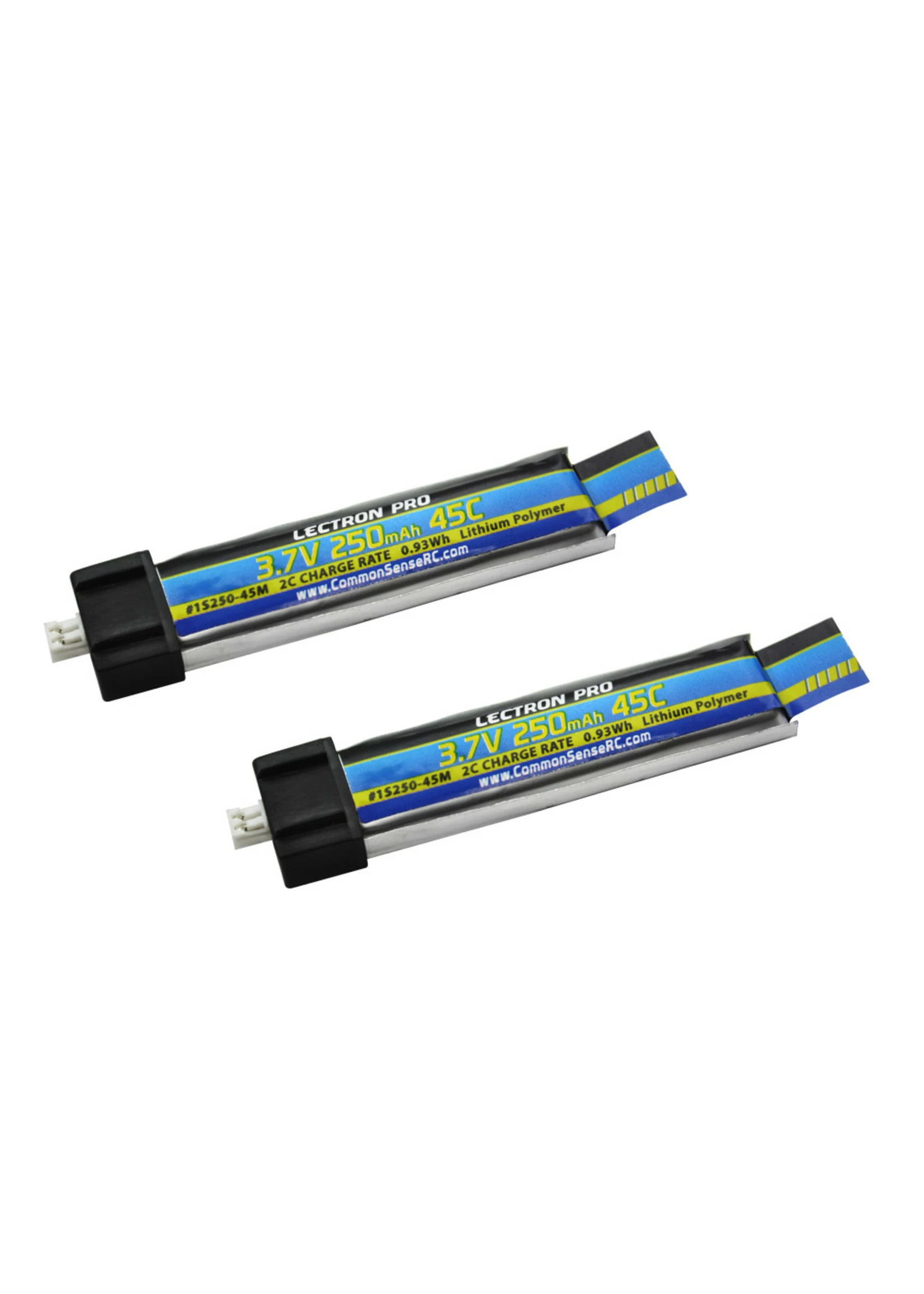 COMMON SENSE RC 1S250-45M - 3.7V 250mAh 45C Lipo Battery 2-Pack