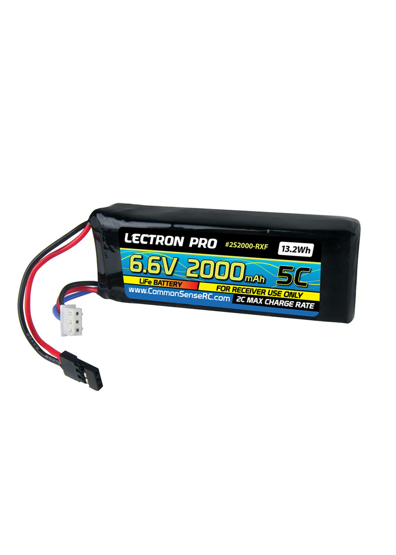 COMMON SENSE RC 2S2000-RXF - 6.6V 2000mAh 5C LiFe Receiver Flat Pack Battery With Servo Connector
