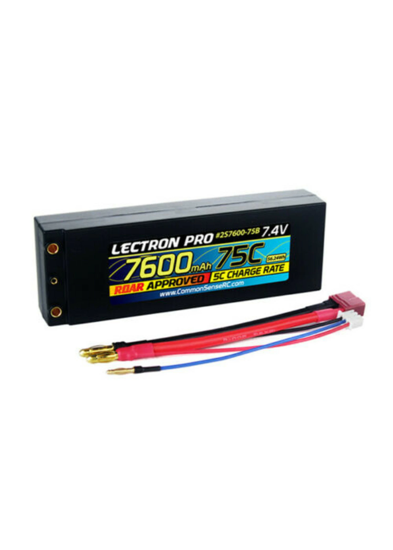 COMMON SENSE RC 2S7600-75B - 7.4V 7600mAh 75C Lipo Battery W/ 4mm Bullet Connector
