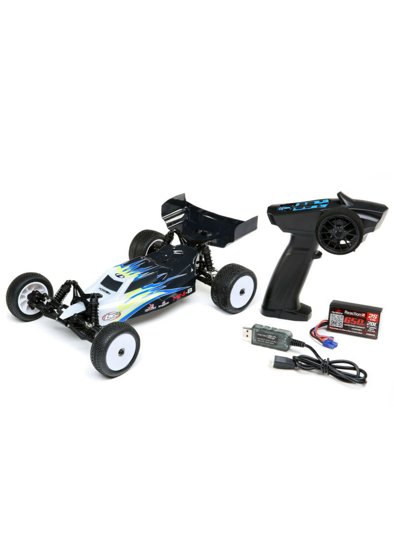 LOSI 1/16 Mini-B Brushed 2WD RTR Buggy - Black/White - Image 7