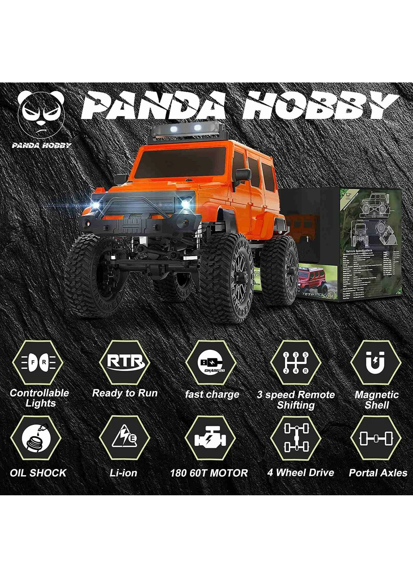 Panda 1/24 Tetra24 X3 Portal Edition RTR Scale Mini Crawler - Orange - Image 5