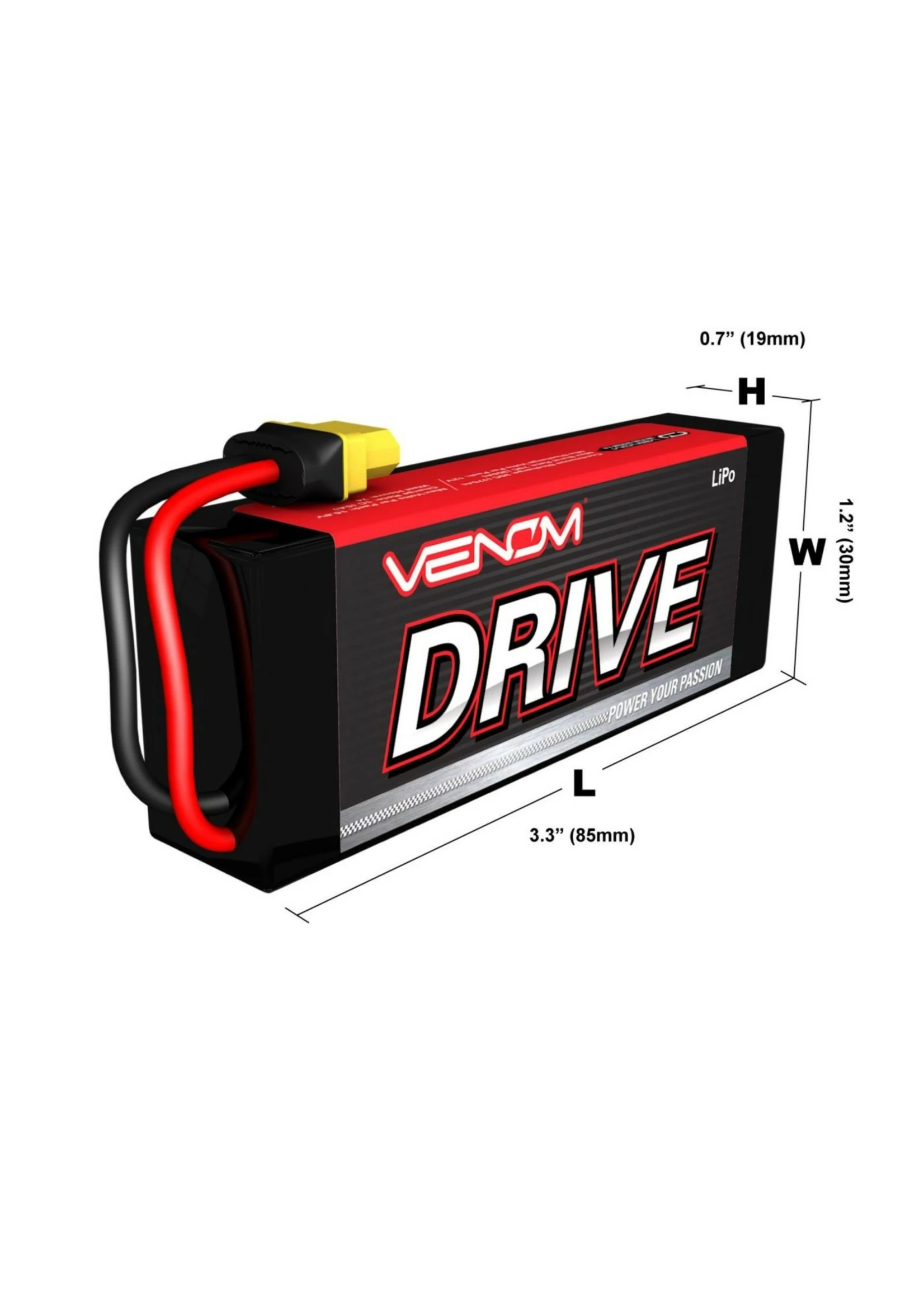 Venom Racing NR15107 - 7.4V 2000mAh 2S 35C DRIVE LiPo Battery: UNI 2.0 Plug - Image 2